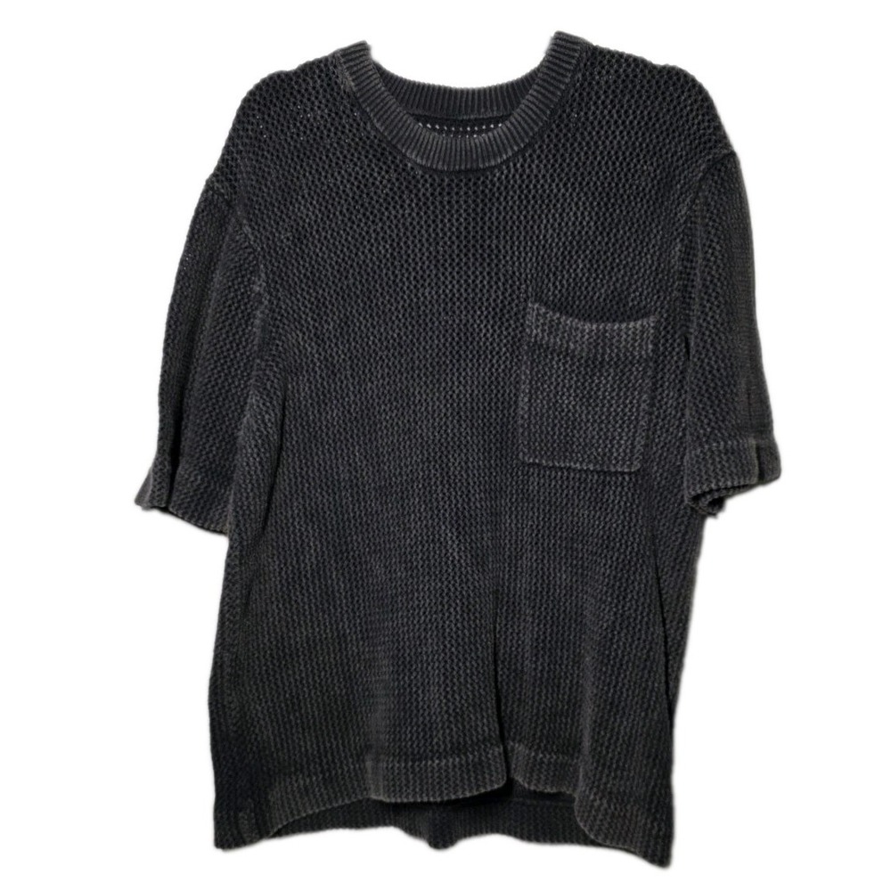 Abercrombie Fitch Mens Open Waffle Knit Crew Sz XLarge Sweater Faded Charco Gray